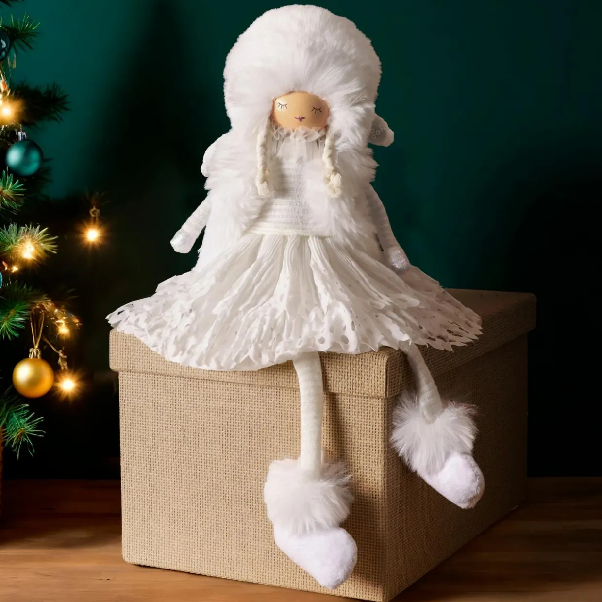 Ange de Noël jambes souples (H53 cm) Demoiselle d'Hiver Blanc
