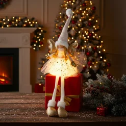 Ange de Noël lumineux à piles (H60 cm) Gladys étoiles Rose