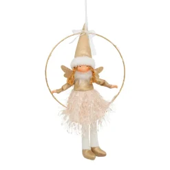 Ange de Noël lumineux à piles (H32 cm) Fée clair de lune dorée