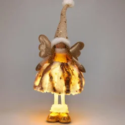 Ange de Noël lumineux à piles (H50 cm) Gladys fourrure Doré