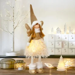 Ange de Noël lumineux à piles (H48 cm) Fée clair de lune Dorée