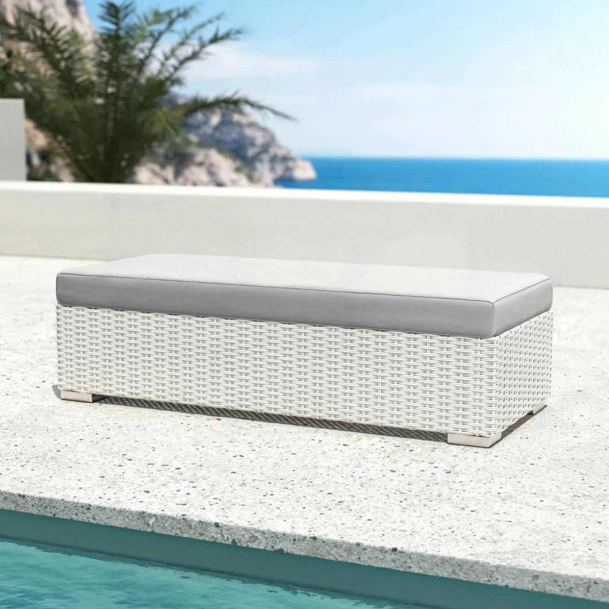 Banquette en résine tressée 2 places Palma Blanc et gris