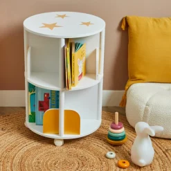 Bibliothèque à roulettes enfant bois (H59 cm) Stars Blanche
