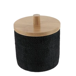 Boite à coton avec couvercle (D10 cm) effet Maille Noir