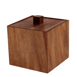Boite à coton en bois d'acacia (H10 cm) Lina marron