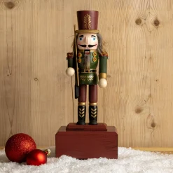 Boîte à musique (H30 cm) Casse noisette Timothé la royauté Vert et bordeaux