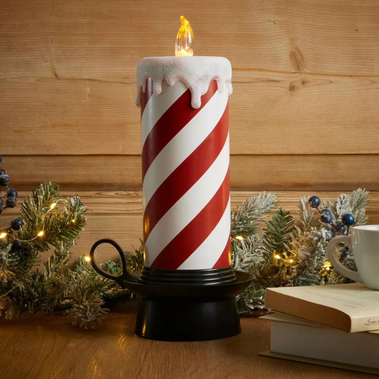 Bougie lumineuse déco LED (H30 cm) Candy Candle Rouge et blanc