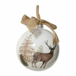 Boule de Noël (D100 mm) Cerf sauvage et noeud Naturel