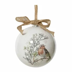Boule de Noël (D100 mm) Moineau sauvage et noeud Naturel
