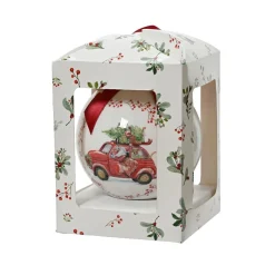 Boule de Noël (D100 mm) Noeud rouge Voiture du Père Noël Blanc