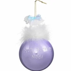 Boule de Noël en verre (D90 mm) Cheval mon premier Noël Lilas