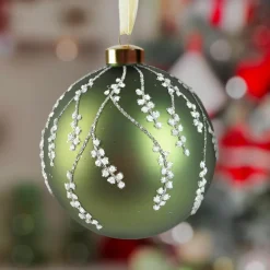Boule de Noël en verre (D120 mm) Tombée de neige Vert romarin