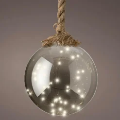 Boule lumineuse à piles 40 LED (D20 cm) Glacée Gris et blanc chaud