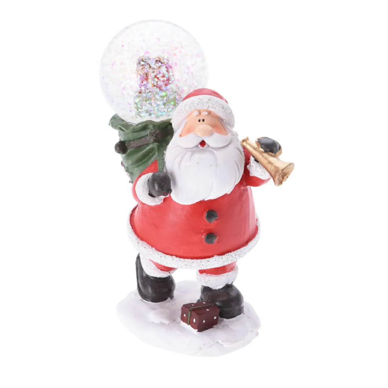 Boule à neige (D13 cm) Petit Papa Noël et trompette Rouge