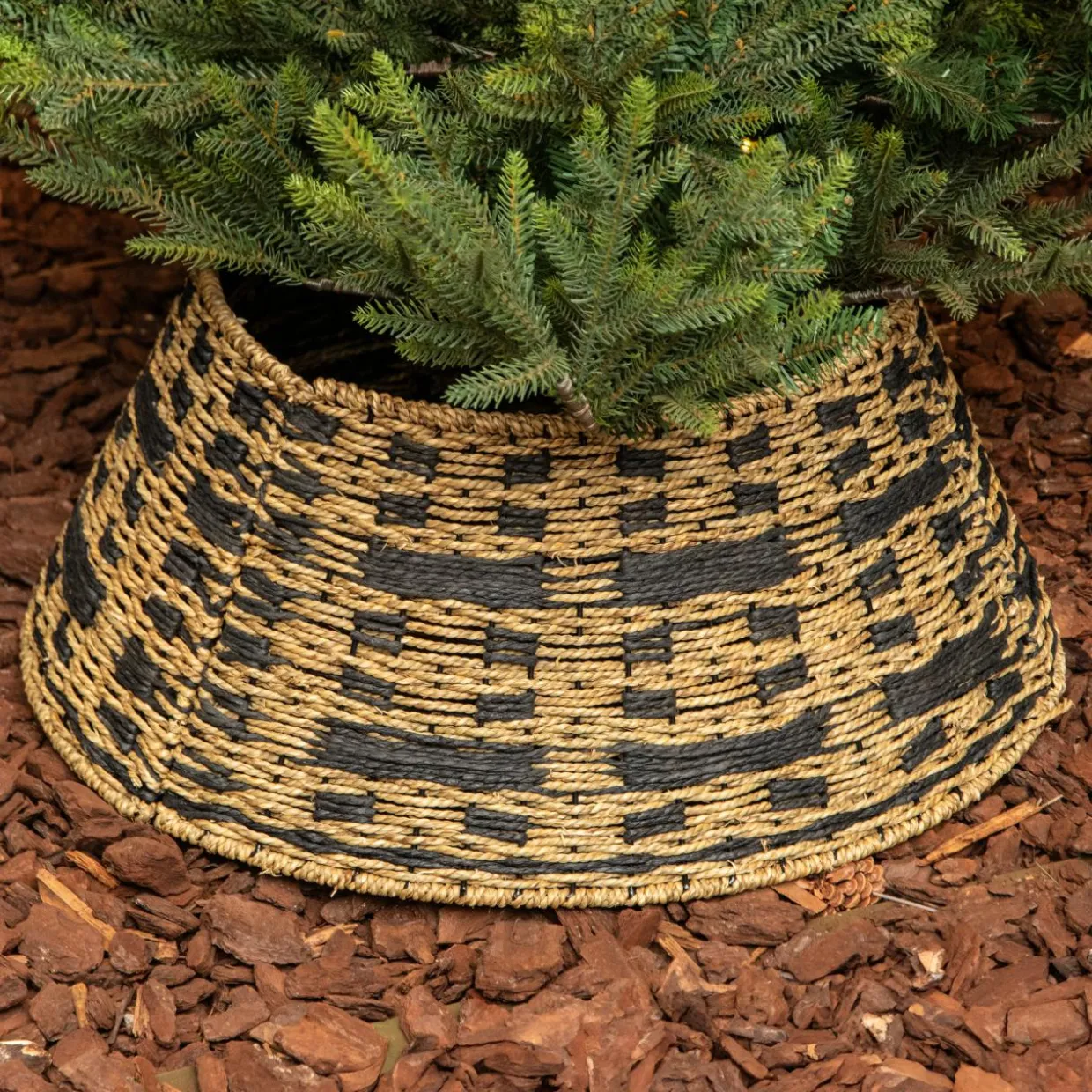 Cache pied de sapin tressé (D70 cm) Classic Noir et naturel