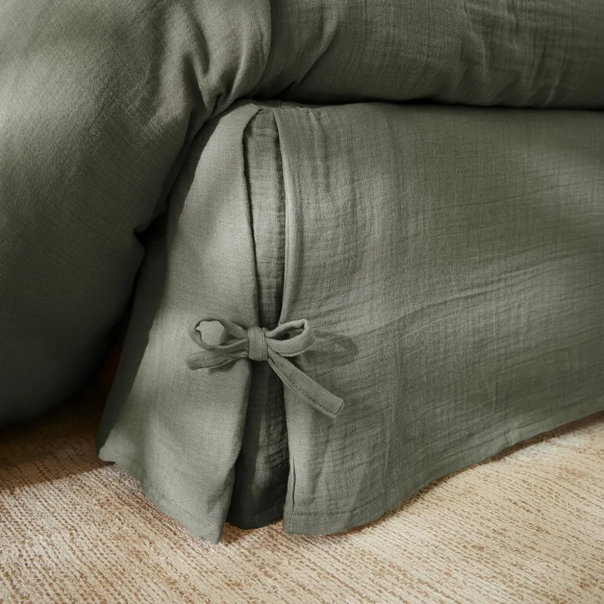 Cache-sommier Gaze de coton (90 x 190 cm) Gaïa Vert romarin