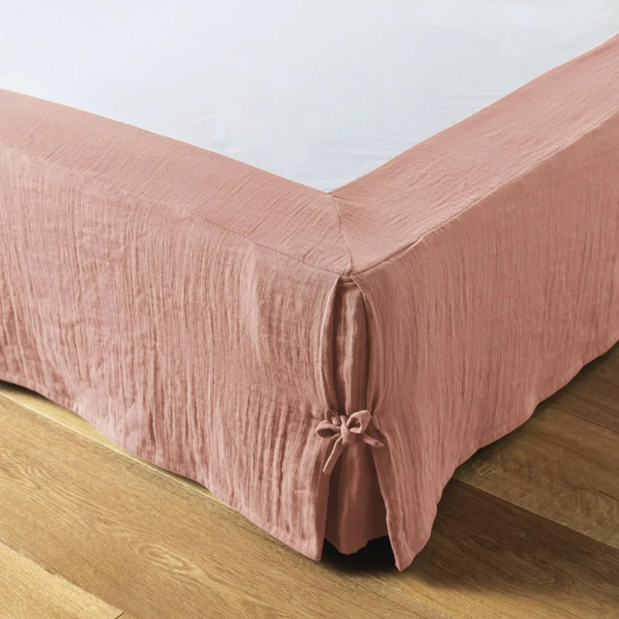 Cache-sommier Gaze de coton (180 x 200 cm) Gaïa Rose pêche