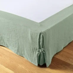 Cache-sommier Gaze de coton (160 x 200 cm) Gaïa Vert eucalyptus