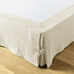 Cache-sommier Gaze de coton (180 x 200 cm) Gaïa Beige pampa