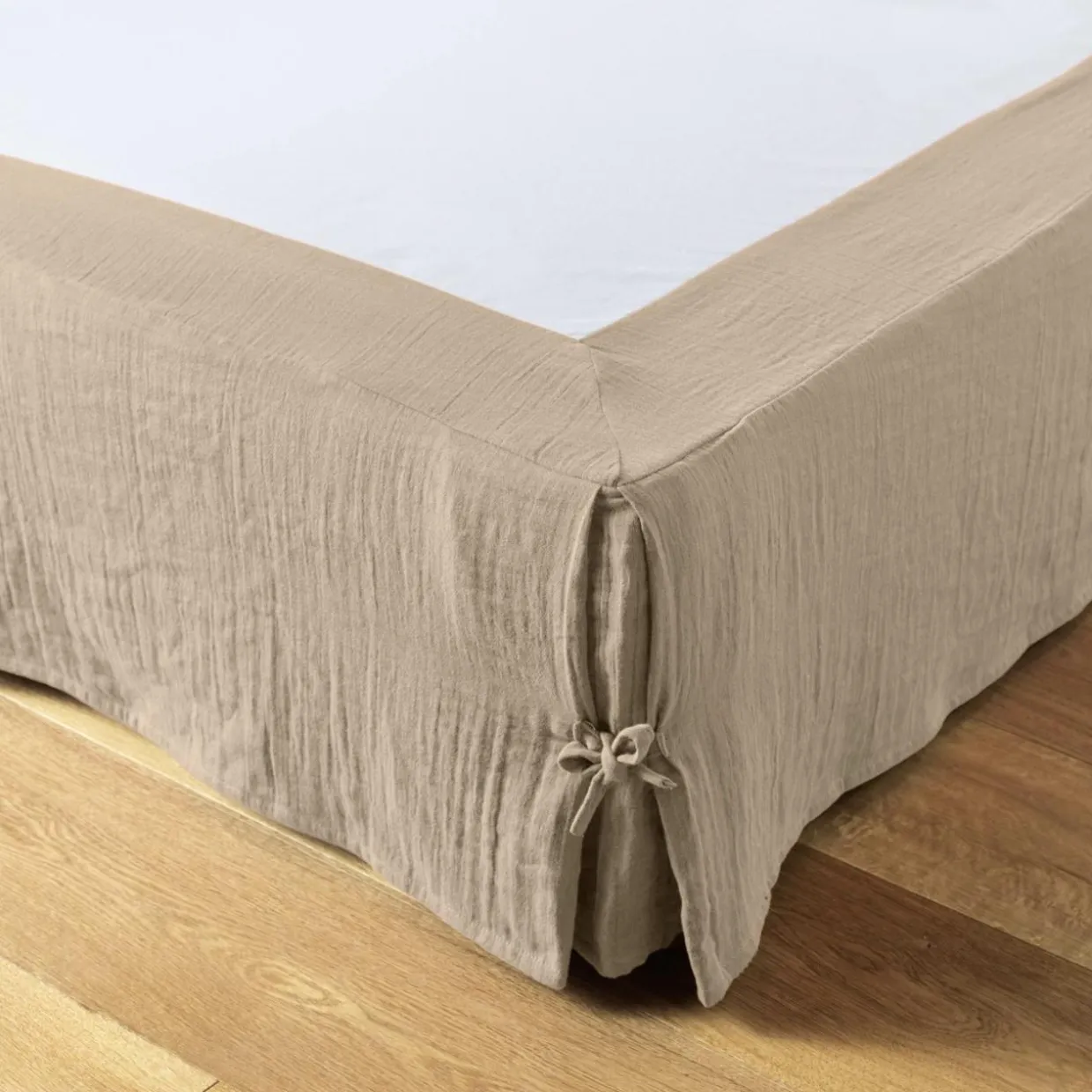 Cache-sommier Gaze de coton (180 x 200 cm) Gaïa Ficelle