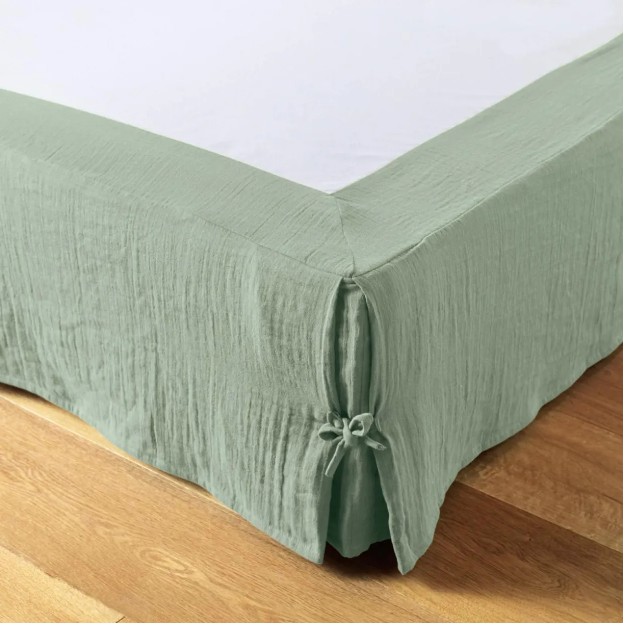 Cache-sommier Gaze de coton (180 x 200 cm) Gaïa Vert eucalyptus