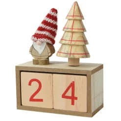 Calendrier de Noël cubes en bois (H18 cm) Père Noël bonnet Rouge