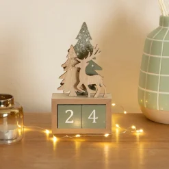 Calendrier de Noël cubes en bois (H18 cm) Cerf Naturel