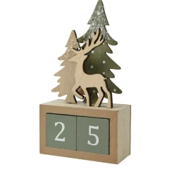 Calendrier de Noël cubes en bois (H18 cm) Cerf Naturel