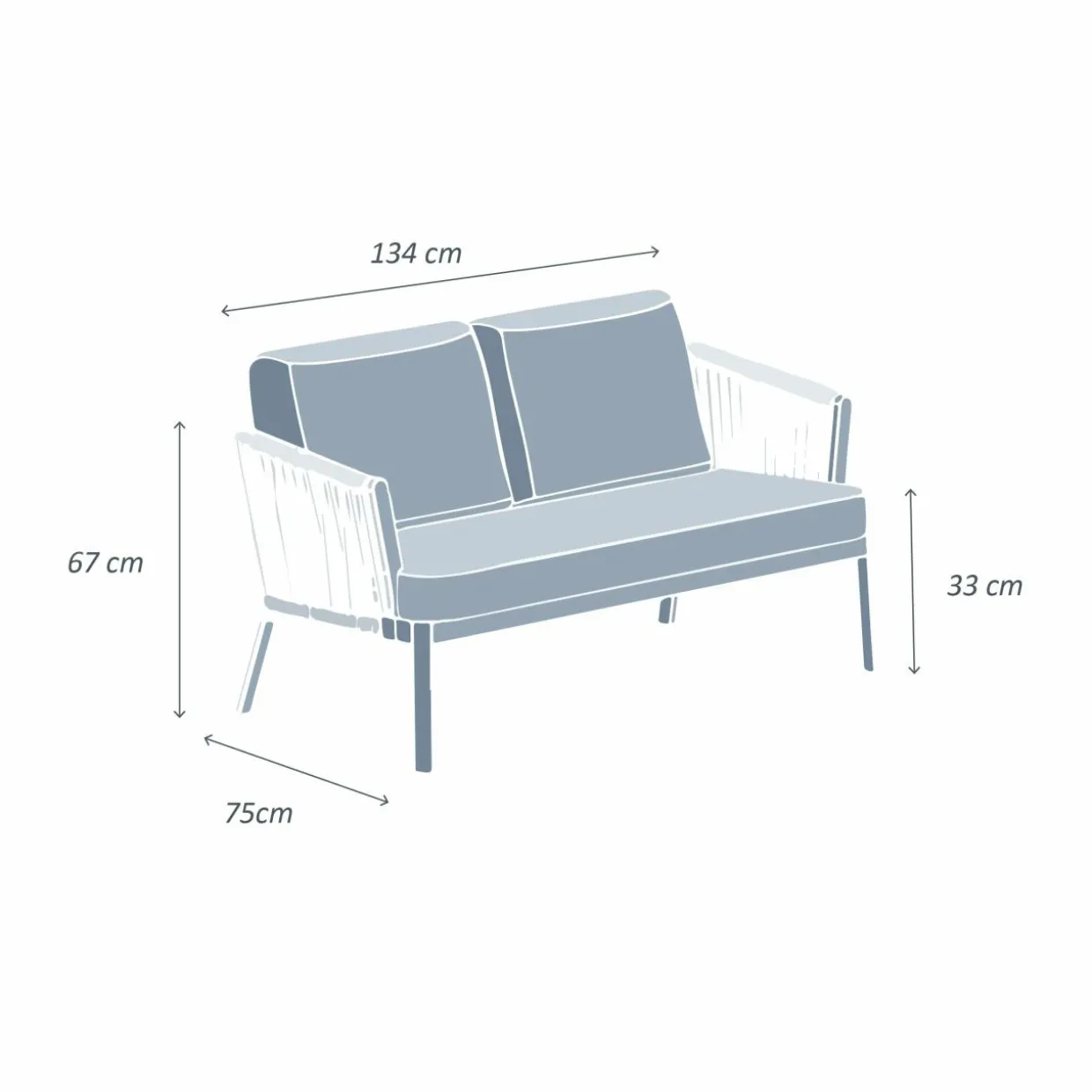 Canapé de jardin en aluminium 2 places Amalfi Blanc et beige