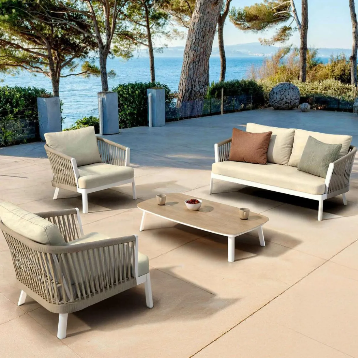 Canapé de jardin en aluminium 2 places Amalfi Blanc et beige