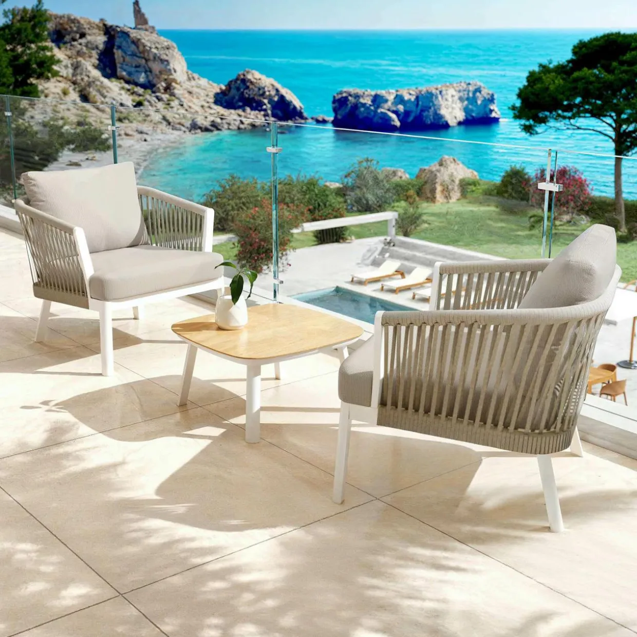 Canapé de jardin en aluminium 2 places Amalfi Blanc et taupe