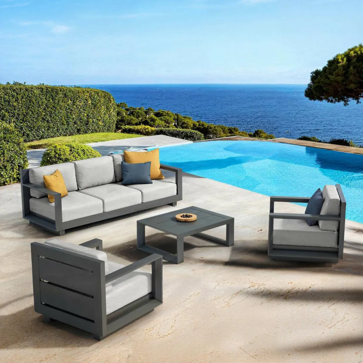 Canapé de jardin en aluminium 3 places Elba Gris anthracite et gris clair