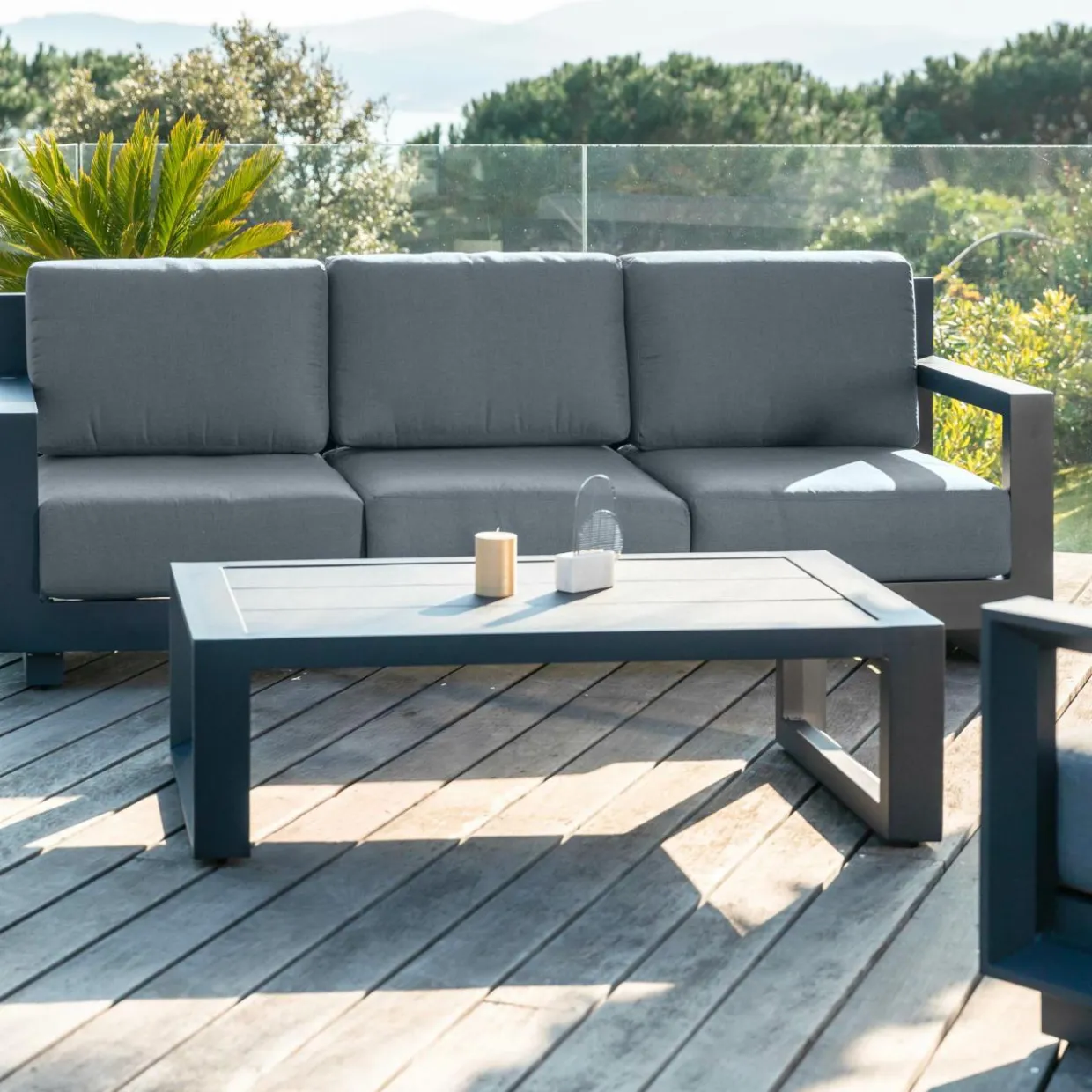 Canapé de jardin en aluminium 3 places Elba Gris anthracite