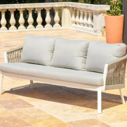 Canapé de jardin en aluminium 3 places Amalfi Blanc et taupe