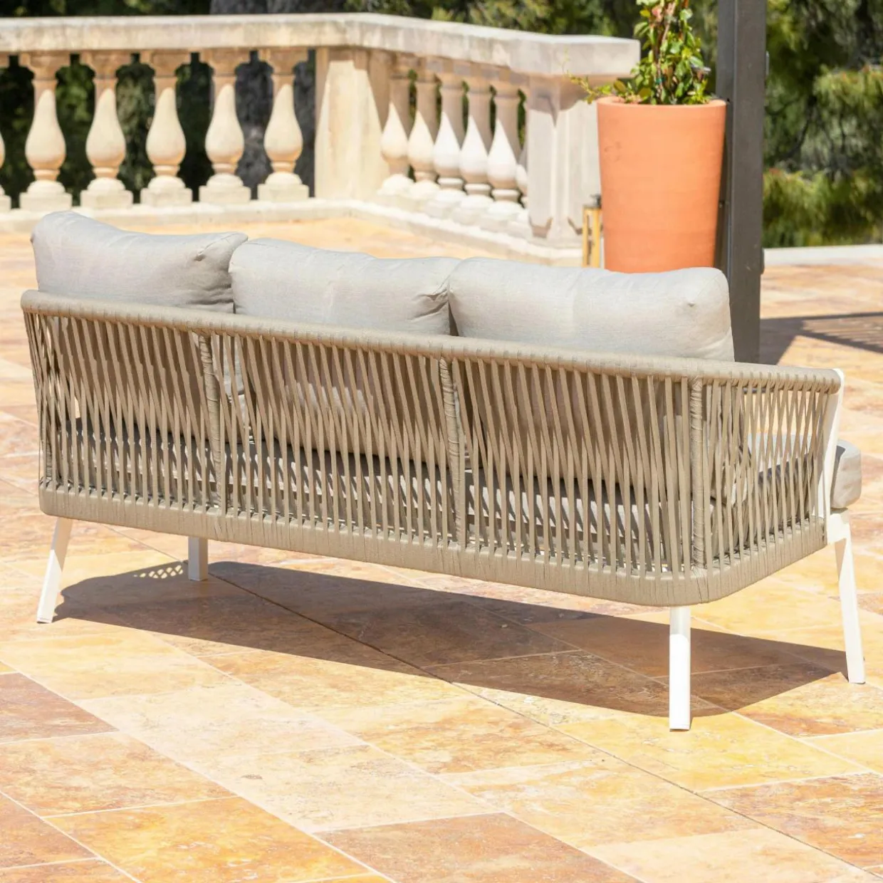 Canapé de jardin en aluminium 3 places Amalfi Blanc et taupe