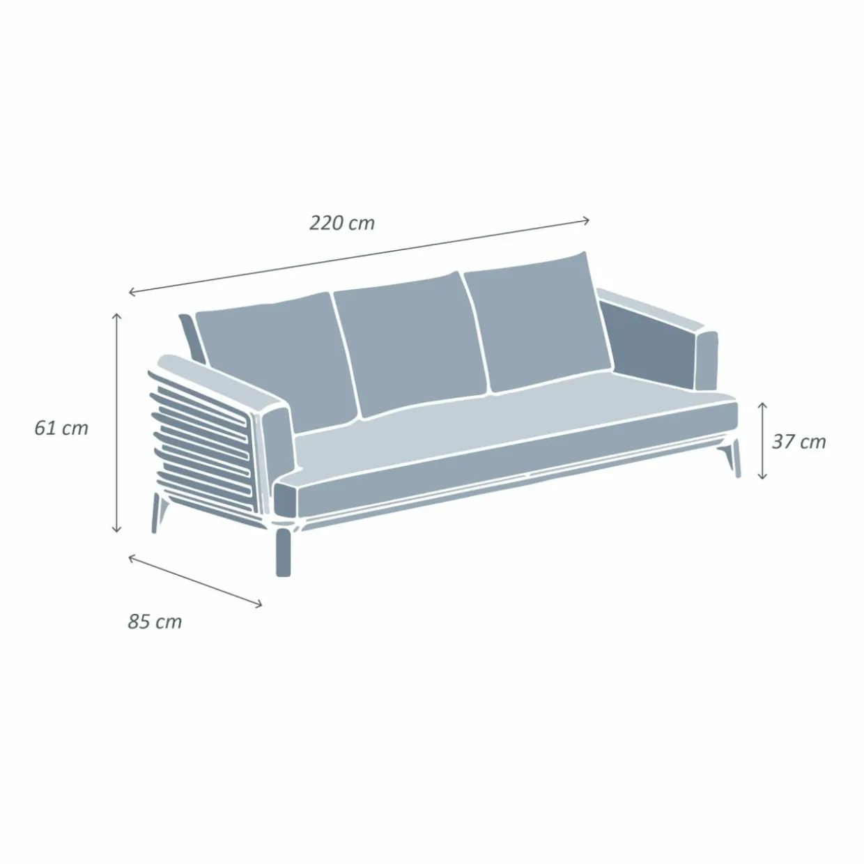 Canapé de jardin en aluminium 3 places Monte Carlo Gris anthracite et taupe