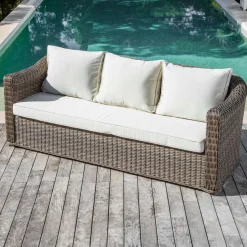Canapé de jardin en résine tressée 3 places Calvi Sépia et beige