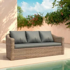Canapé de jardin en résine tressée 3 places Calvi Sépia et gris foncé