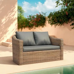 Canapé de jardin en résine tressée 2 places Calvi Sépia et gris foncé