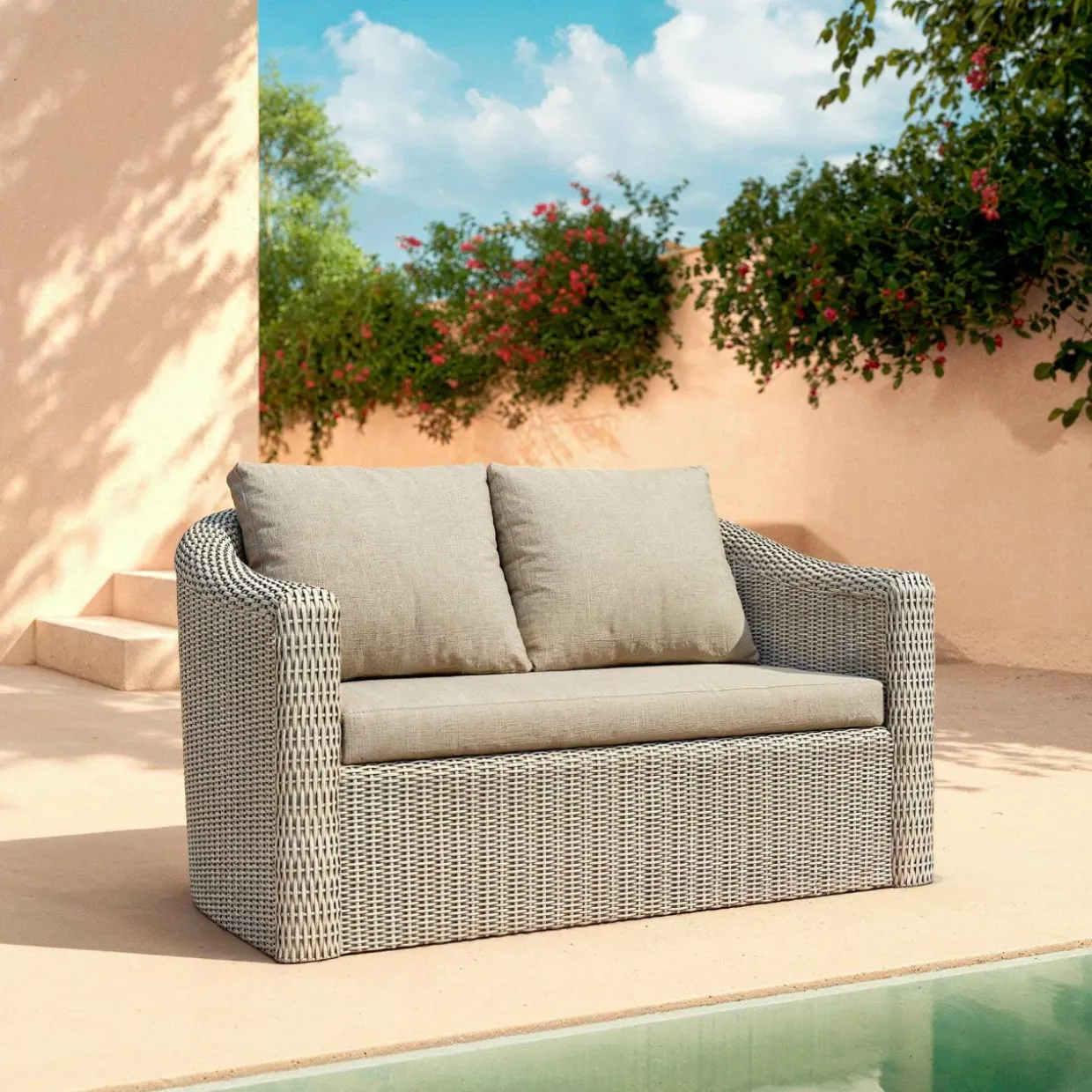 Canapé de jardin en résine tressée 2 places Calvi Gris et taupe