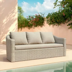 Canapé de jardin en résine tressée 3 places Calvi Gris et taupe