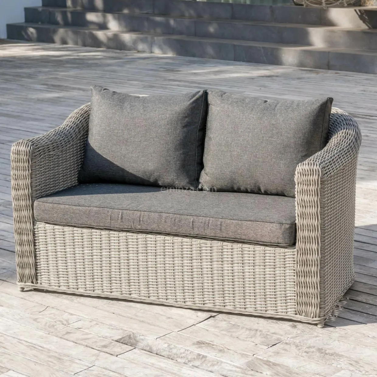 Canapé de jardin en résine tressée 2 places Calvi Gris et gris foncé