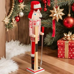 Casse-noisette en bois (H60 cm) Henri en ski Rouge et blanc
