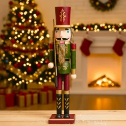 Casse-noisette en bois (H50 cm) Timothé la royauté Vert et bordeaux