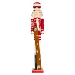 Casse-noisette en bois (H106 cm) Tomi en ski Rouge et blanc