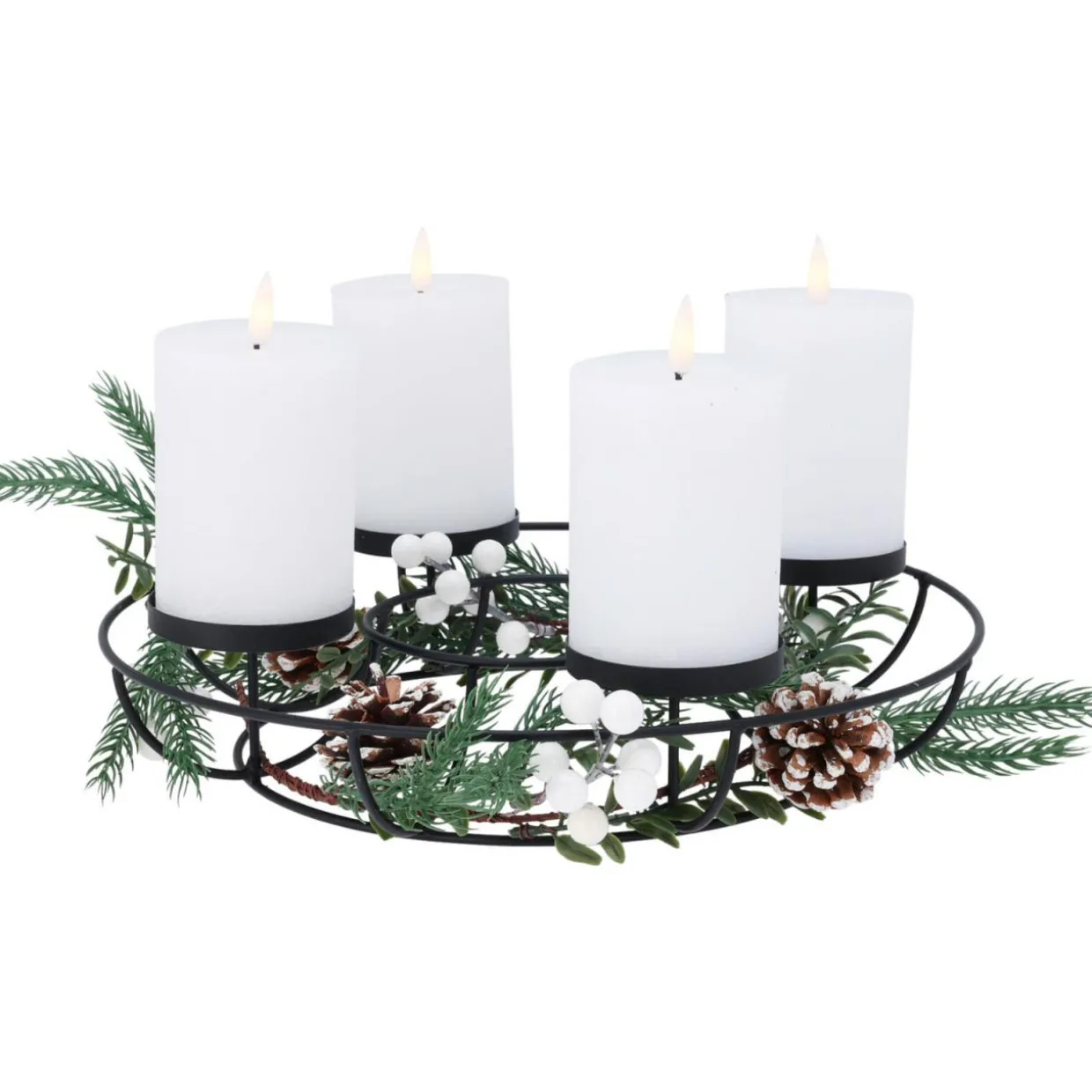 Centre de table 4 bougies LED (D33 cm) Couronne déco nature
