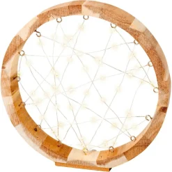 Cercle lumineux à piles 60 LED (D24 cm) Astre en bois Blanc chaud