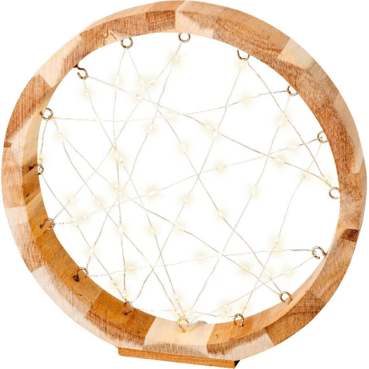 Cercle lumineux à piles 60 LED (D24 cm) Astre en bois Blanc chaud