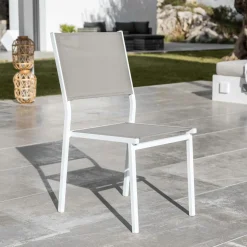 Chaise de jardin aluminium empilable Murano Blanc et taupe