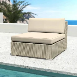 Chauffeuse de jardin en résine tressée Palma Gris et beige